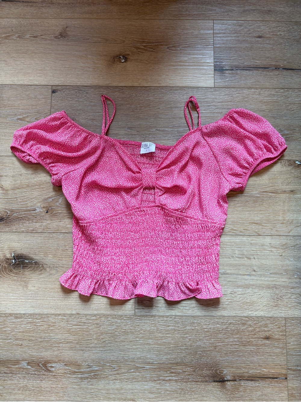 Sienna Sky Pink Smocked Ruffle Crop Top size Large